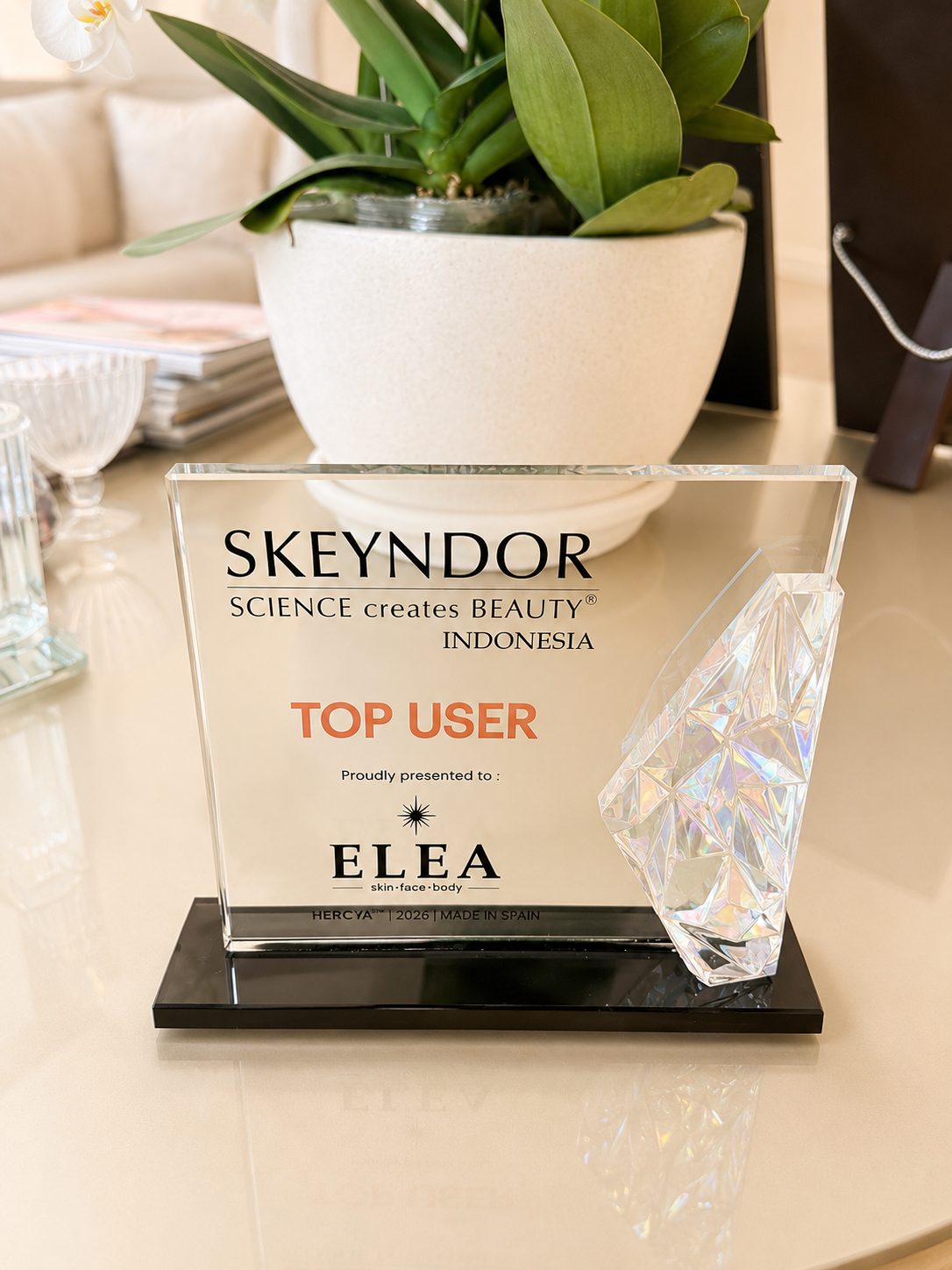 Skeyndor Indonesia Top User trophy presented to Elea Clinic
