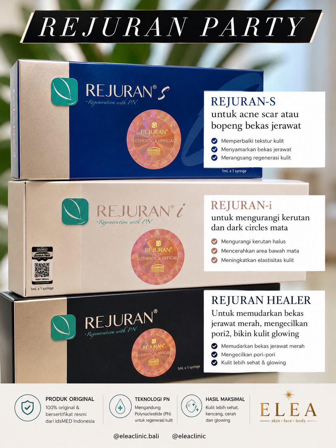 Skin booster product range used at Elea Clinic Bali